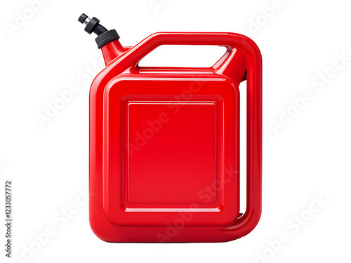 Red metal jerrycan on a white background. Canister for gasoline, diesel gas. 