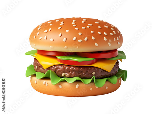 3d rendering cartoon burger,white background object rendering