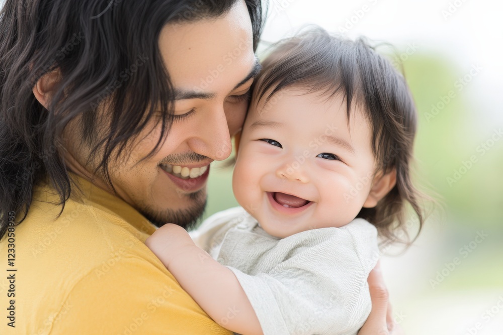 happy father holding his smiling baby close happy father holding his smiling baby close