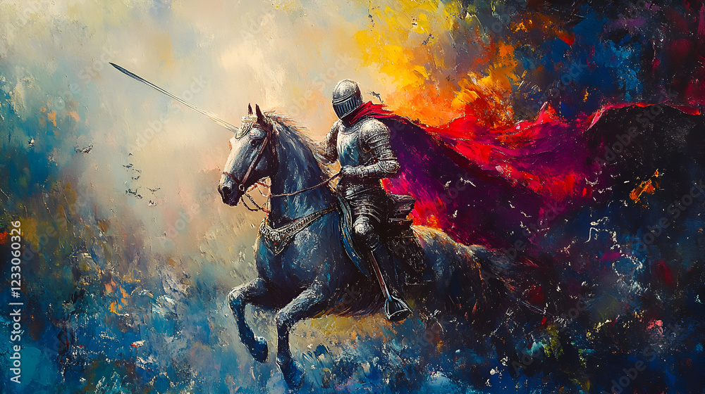 Artistic Style Painting of A Knight Riding on the Horse Aspect 16:9 Artistic Style Painting of A Knight Riding on the Horse Aspect 16:9