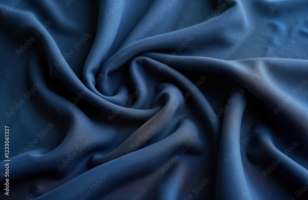 Obraz premium Dark blue fabric with soft folds, ripples. Material suitable for clothing. Close up view of textile sample. Detailed texture shows fabric characteristics. Suitable for fashion, design, textile