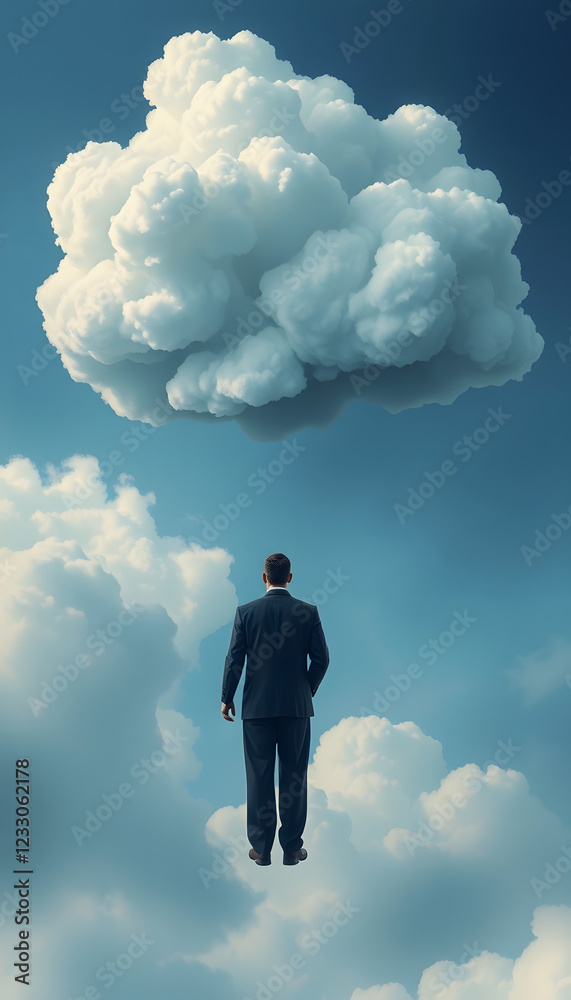 mans head inside cloud mental health concept illustration, realistic, with white tones mans head inside cloud mental health concept illustration, realistic, with white tones