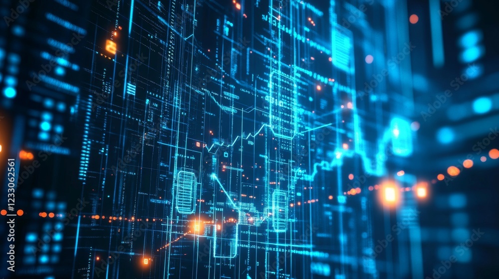 A digital blue background with a pattern of technology and finance illustrations. A digital blue background with a pattern of technology and finance illustrations.