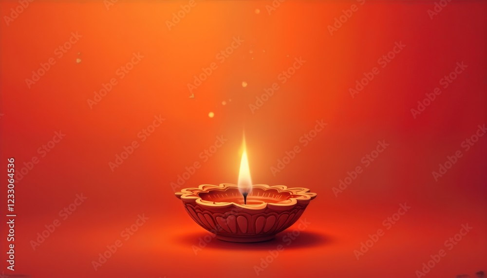 Traditional Indian diya with burning wick. Clay lamp on red background. Spiritual lighting. Festival celebration. Cultural symbolism. Warm glow. Traditional art. Simple design. Decorative. Religious. Traditional Indian diya with burning wick. Clay lamp on red background. Spiritual lighting. Festival celebration. Cultural symbolism. Warm glow. Traditional art. Simple design. Decorative. Religious.