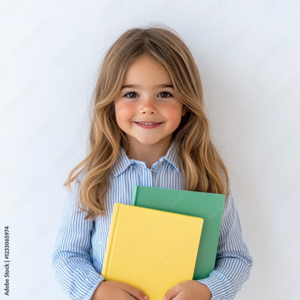 young student ready for school with notebooks young student ready for school with notebooks