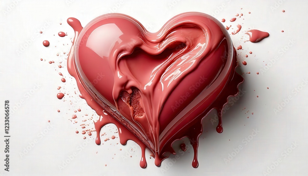 A heart made of rich, melting rose milk chocolate with a bite taken out of it A heart made of rich, melting rose milk chocolate with a bite taken out of it