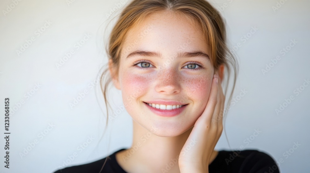 portrait of a smiling young woman with freckles portrait of a smiling young woman with freckles