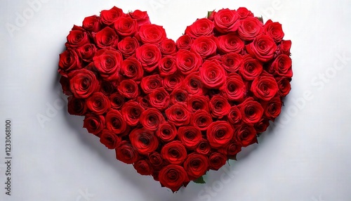 A heart shape made entirely of fresh red roses