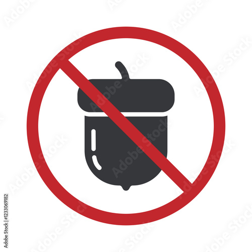 Isolated prohibition of tree nuts, icon for allergic food, allergenmeal, not contain tree nuts