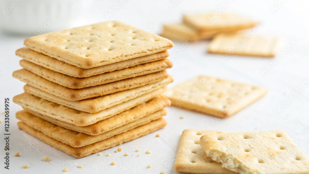 A crispy and crunchy stack of crackers, perfect for a snack A crispy and crunchy stack of crackers, perfect for a snack
