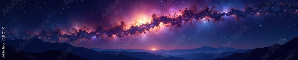 Fototapeta premium Starry panorama, breathtaking cosmic scene, galactic expanse, majestic, astrophotography