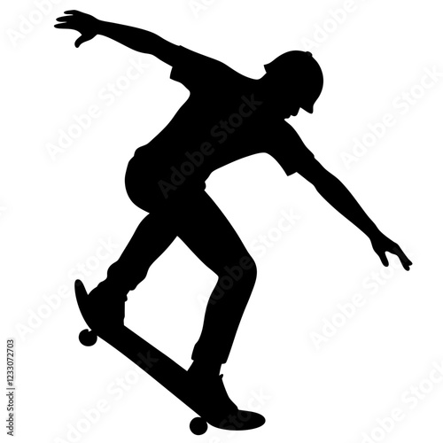 Silhouette of a Skateboarder Performing Tricks Skateboarding Stunt Silhouette Vector Illustration