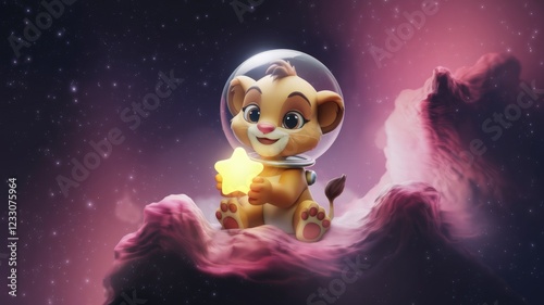 Wallpaper Mural Adorable lion cub astronaut in space, holding a star, sitting on a nebula. Torontodigital.ca