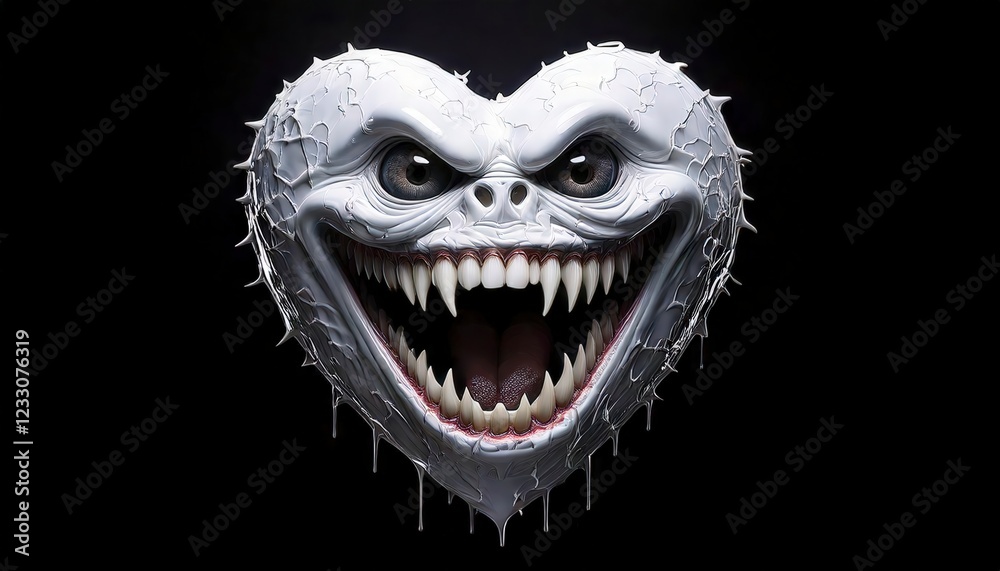 A white heart with a wide creepy smile A white heart with a wide creepy smile