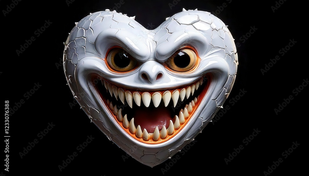 Naklejka premium A white heart with a wide creepy smile