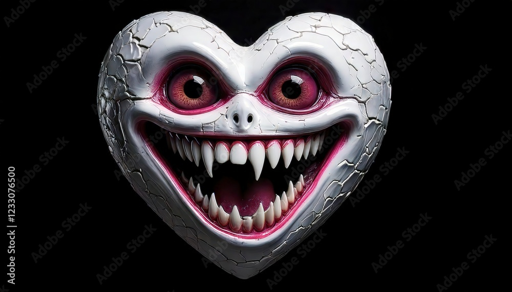 A white heart with a wide creepy smile A white heart with a wide creepy smile