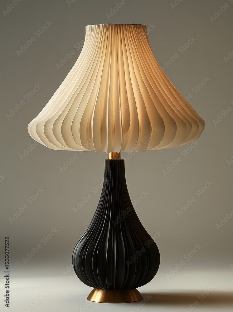 Elegant pleated lampshade table lamp with dark base. Elegant pleated lampshade table lamp with dark base.