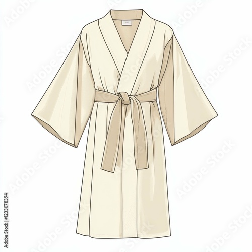 Beige kimono-style robe with belted waist and wide sleeves photo