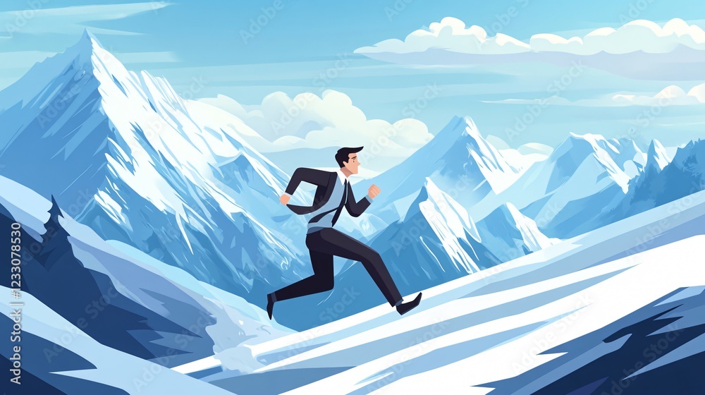 Dynamic Businessman Worker Running with Mountain Background - Stock Photo Dynamic Businessman Worker Running with Mountain Background - Stock Photo