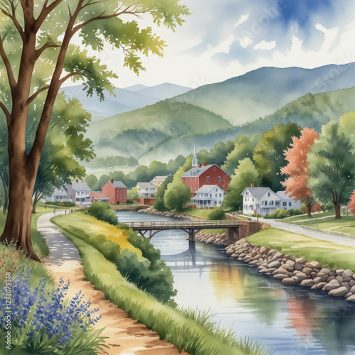 watercolor illustration of Buena Vista, Virginia, set in the heart of the Shenandoah Valley photo
