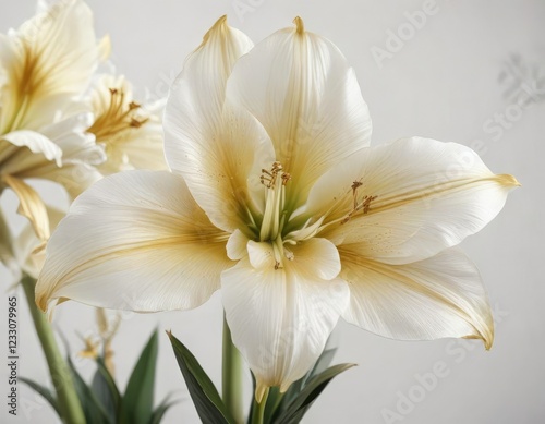 Fancy lily hippeastrum in white and gold hues, Flora, Ornamental, Decorative