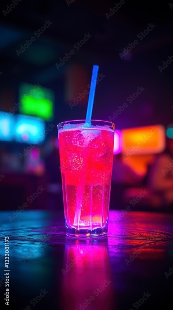 The image shows a soft drink, with colors and energetic light trails The image shows a soft drink, with colors and energetic light trails