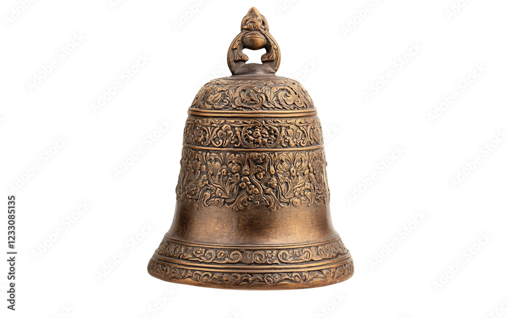 Traditional Worship Bell Embellished with Fine Carvings for Rituals Isolated on Transparent Background. Traditional Worship Bell Embellished with Fine Carvings for Rituals Isolated on Transparent Background.
