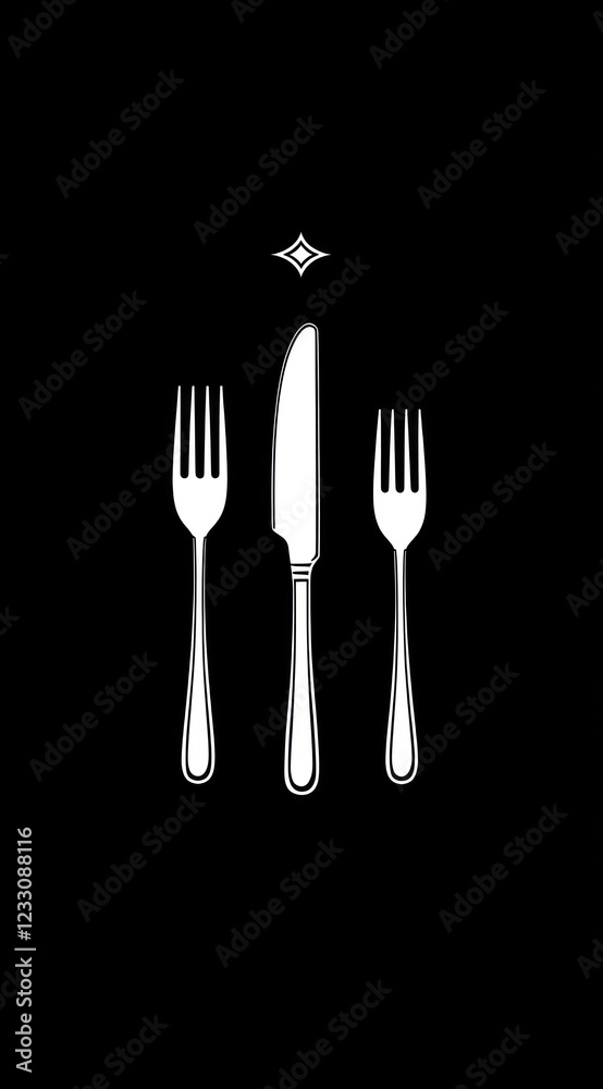 Simple elegant cutlery set fork, knife, fork on black. Simple elegant cutlery set fork, knife, fork on black.
