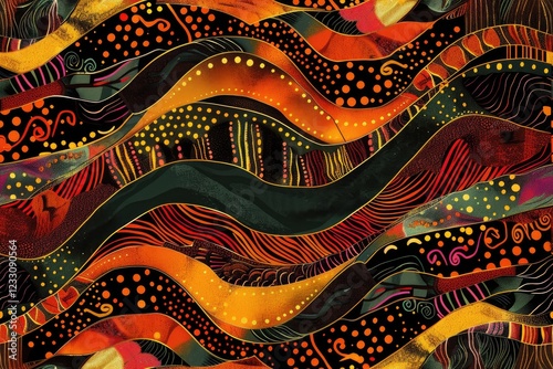 Seamless pattern, in the style of wide variety of unique prints, flowing, African or South American prints influenced