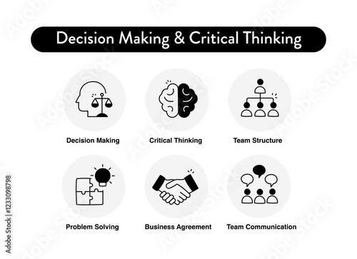 Decision Making & Critical Thinking Icon Set – Business Leadership, Problem-Solving, and Strategy