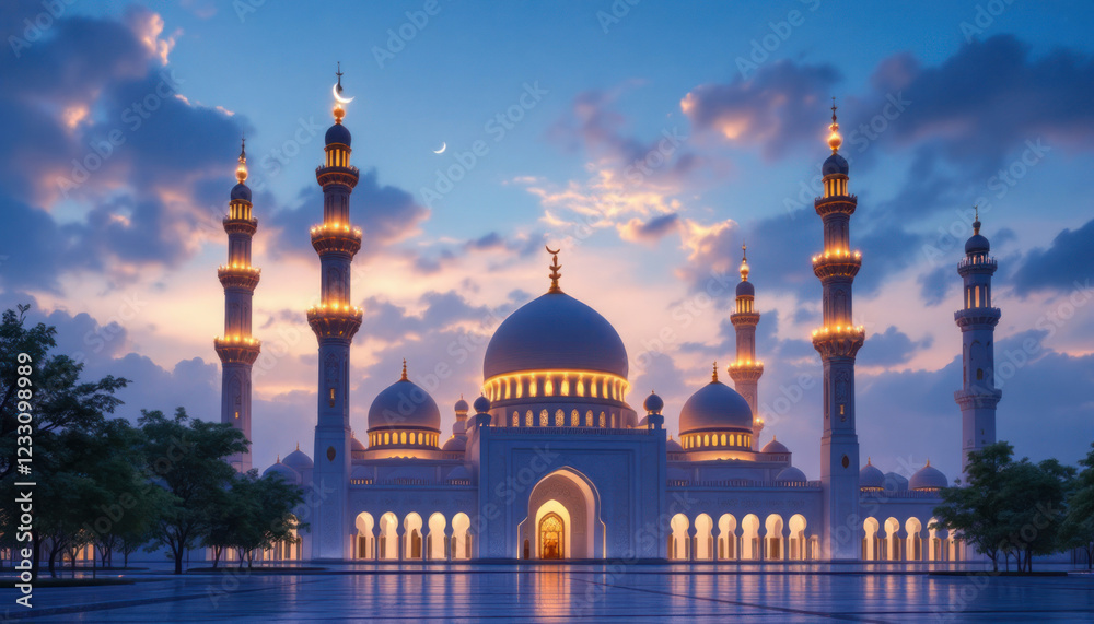 Obraz premium Majestic Mosque at Twilight: A Serene Islamic Landmark