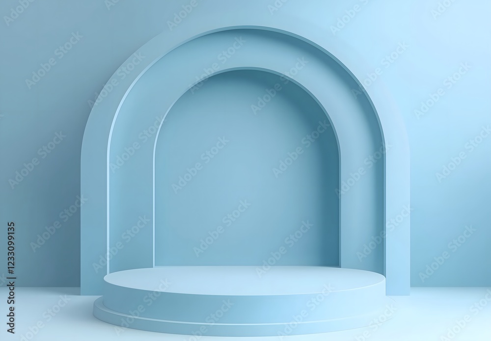 Minimalistic product display podium with soft blue background in modern style Minimalistic product display podium with soft blue background in modern style