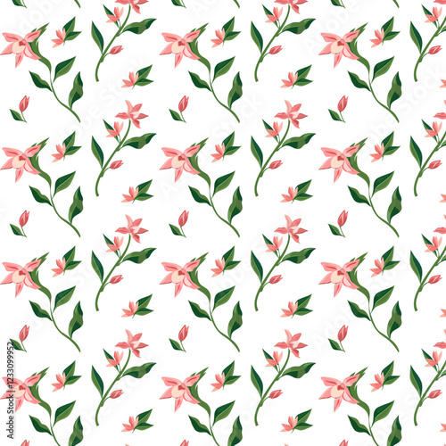 Pattern with delicate pink flowers on long stems.eps