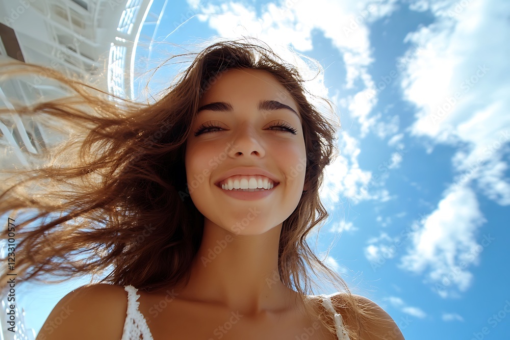 A woman in glasses stands on a cruise ship, taking in the scenic ocean view under a clear sky. A woman in glasses stands on a cruise ship, taking in the scenic ocean view under a clear sky.