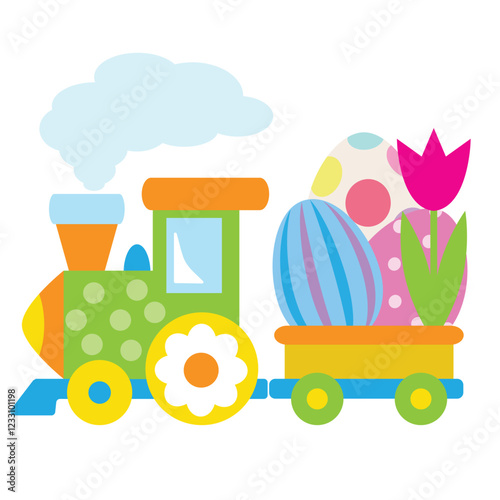 Easter express  train vector cartoon illustration