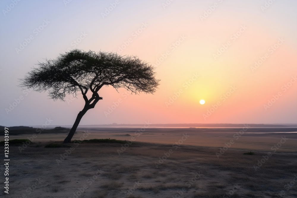 A tree stands alone in a field with a beautiful sunset in the background. The scene is peaceful and serene, with the tree providing a sense of stability and the sunset adding a touch of warmth A tree stands alone in a field with a beautiful sunset in the background. The scene is peaceful and serene, with the tree providing a sense of stability and the sunset adding a touch of warmth