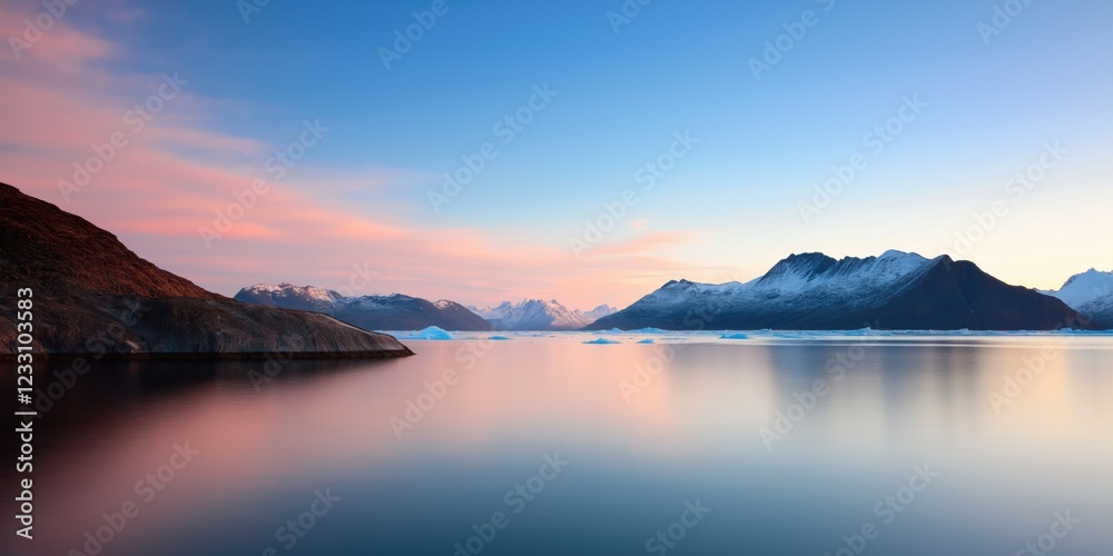 A beautiful, serene landscape with a calm lake and mountains in the background. The sky is a mix of pink and blue hues, creating a peaceful and tranquil atmosphere A beautiful, serene landscape with a calm lake and mountains in the background. The sky is a mix of pink and blue hues, creating a peaceful and tranquil atmosphere