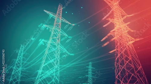 A concept of smart grid energy distribution on a neon cyan background.