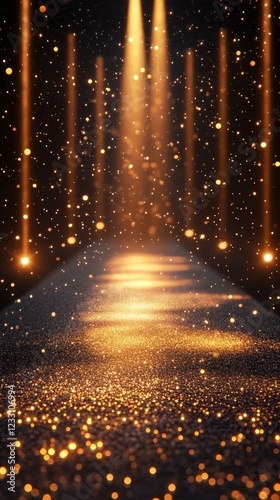 Wallpaper Mural A golden stage with spotlights and bokeh effects, creating a glamorous atmosphere. Perfect for event, award, or celebration themes. Torontodigital.ca