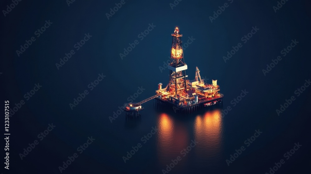 Fototapeta premium A futuristic drilling rig machine extracting resources on a deep navy background.