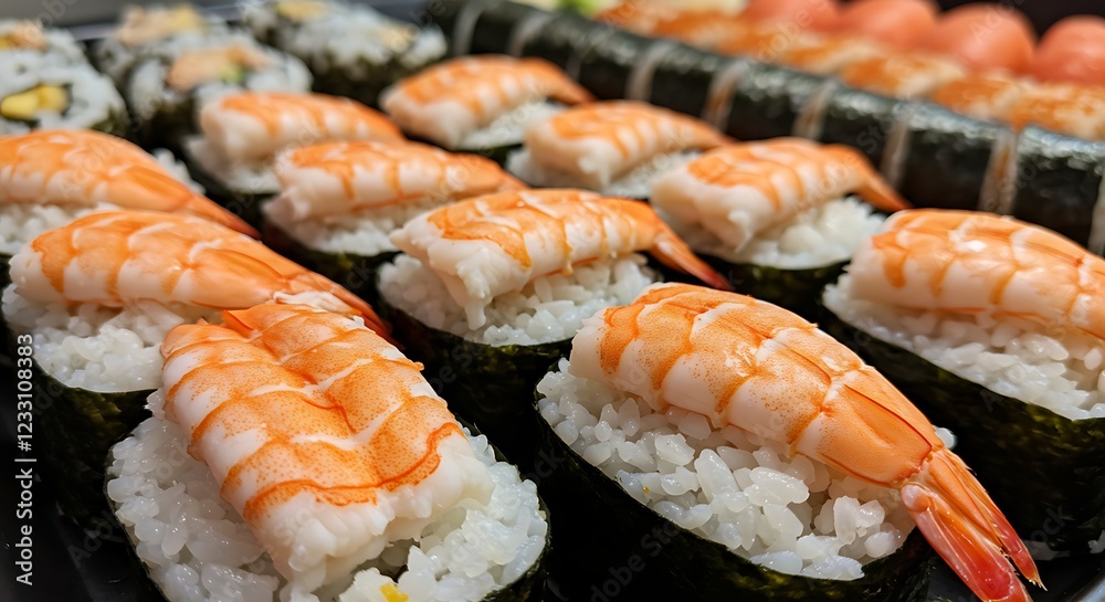 Delicious Shrimp Sushi Platter Fresh Seafood Rice Delicious Shrimp Sushi Platter Fresh Seafood Rice