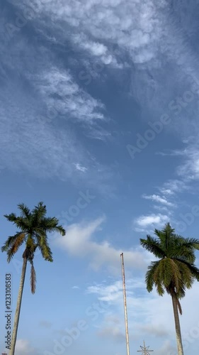 Cielo azul con nubes blancas en zona costera 