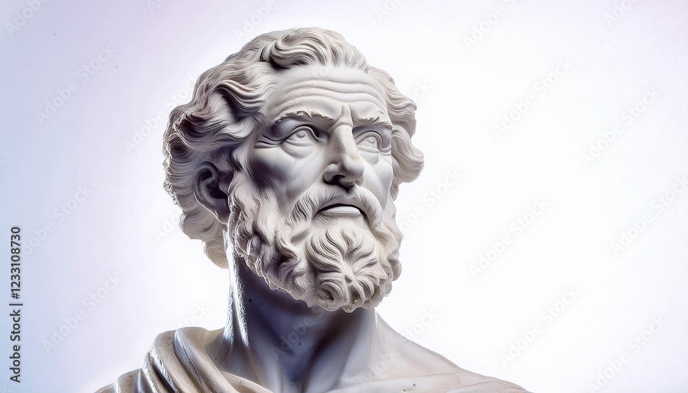 Mighty Aristotle: A Powerful Sculpture on a White Background Mighty Aristotle: A Powerful Sculpture on a White Background