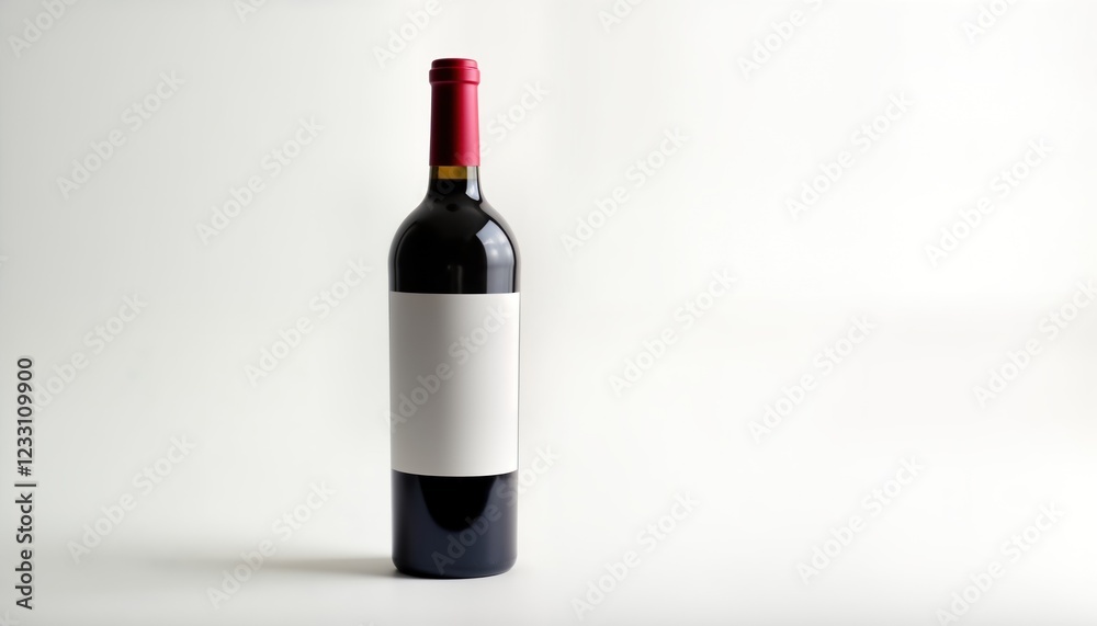 Fototapeta premium Blank label red wine bottle isolated on white background. Product mockup for design presentation. Suitable for advertising winery branding. Elegance, luxury beverage. Full bottle. Clean presentation.