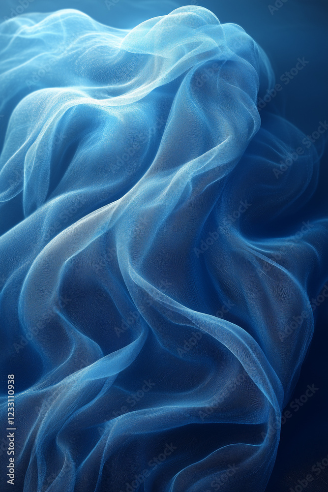 Fototapeta premium Abstract flowing blue fabric texture, ethereal soft waves and fluid movement, artistic background