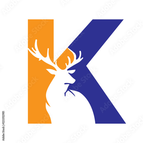 Initial Monogram Letter K Deer Logo Design Vector Template