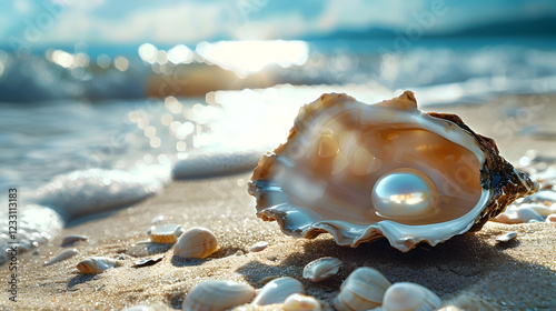 Wallpaper Mural Pearl Oyster Shell on Beach - Luxury Natural Gem Photography Torontodigital.ca