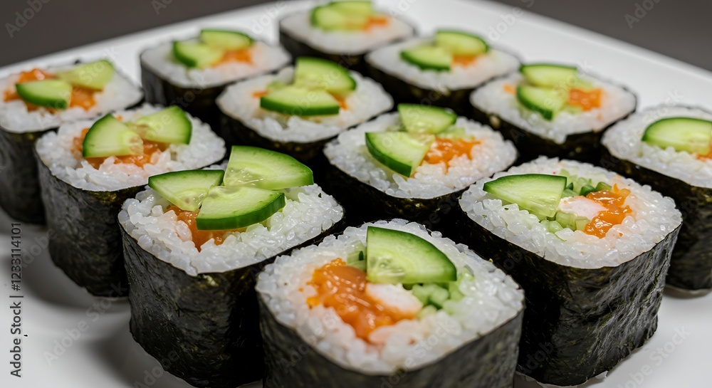 Delicious Salmon Cucumber Sushi Rolls Fresh Japanese Cuisine Delicious Salmon Cucumber Sushi Rolls Fresh Japanese Cuisine