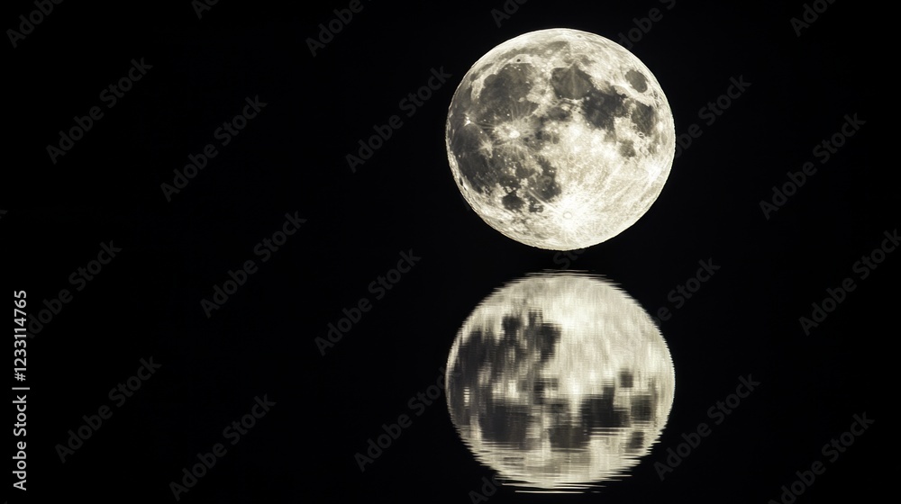 Full moon reflection on calm water at night Full moon reflection on calm water at night