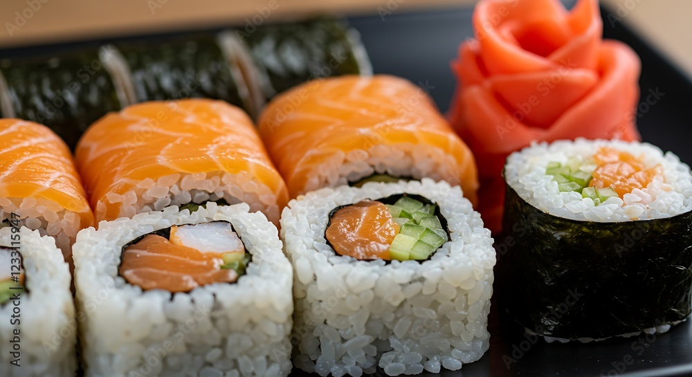 Delicious Salmon Sushi Rolls with Avocado and Cucumber Delicious Salmon Sushi Rolls with Avocado and Cucumber